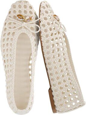 Women's Ivory Faux Leather Witty Hand Woven Ballet Comfortable Pointed Toe Flats